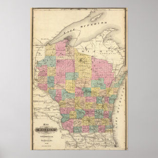 Póster Mapa del estado de Wisconsin