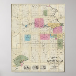 Póster Mapa del este de Kansas