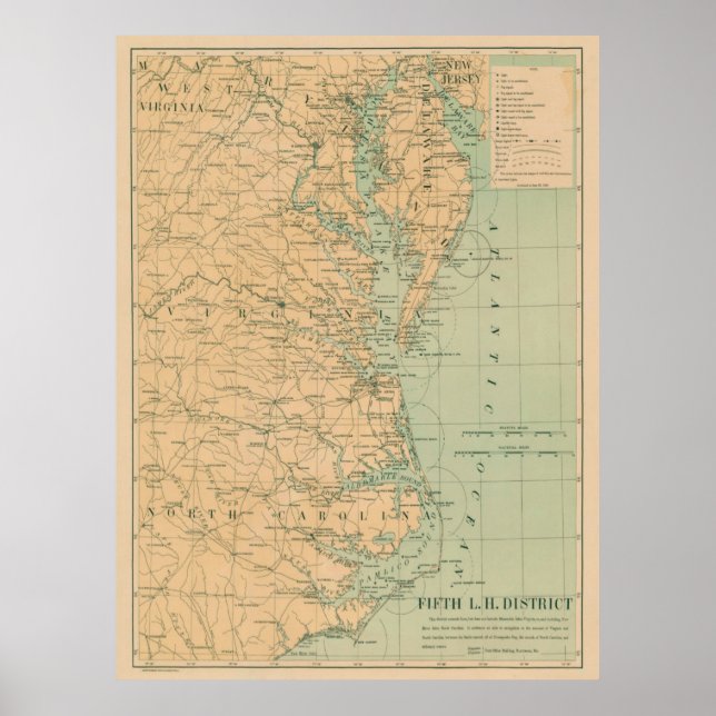 Póster Mapa del faro de la bahía de Chesapeake (Frente)
