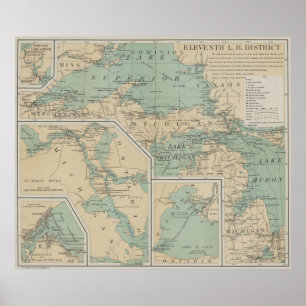 Póster Mapa del faro de los Grandes Lagos (1898)