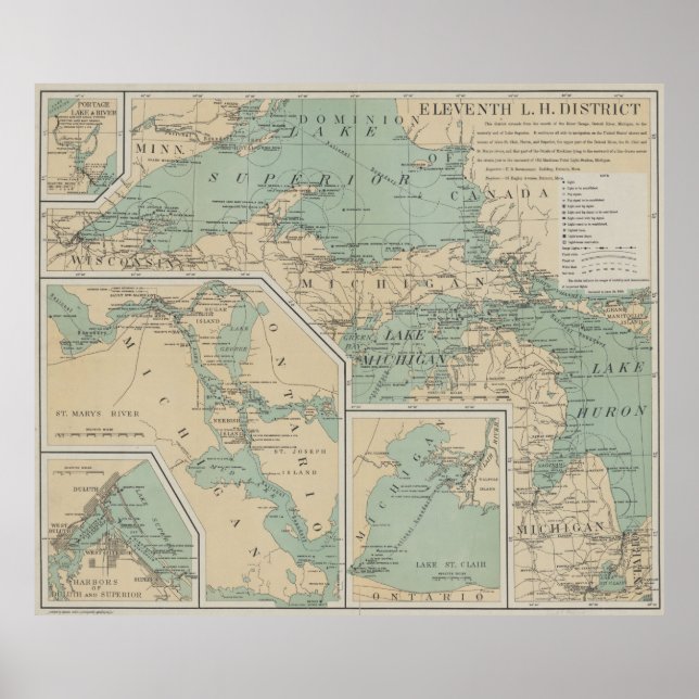 Póster Mapa del faro de los Grandes Lagos (1898) (Frente)