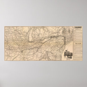 Póster Mapa del ferrocarril central y del río Hudson de N