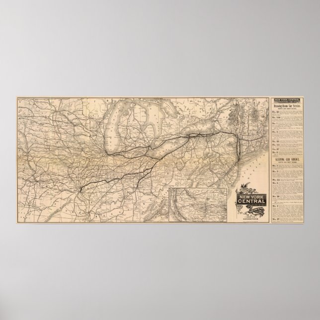 Póster Mapa del ferrocarril central y del río Hudson de N (Frente)