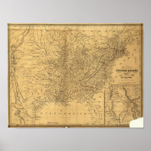 Póster Mapa del ferrocarril de 1847 de los Estados Unidos