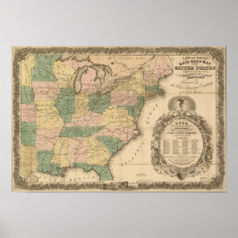 Póster Mapa del ferrocarril de 1858 de los Estados Unidos