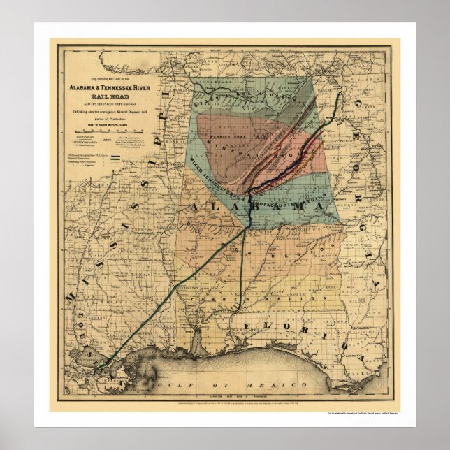 Póster Mapa del ferrocarril de Alabama y Tennessee de 186 (Frente)