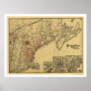 Póster Mapa del ferrocarril de Boston y Maine 1898
