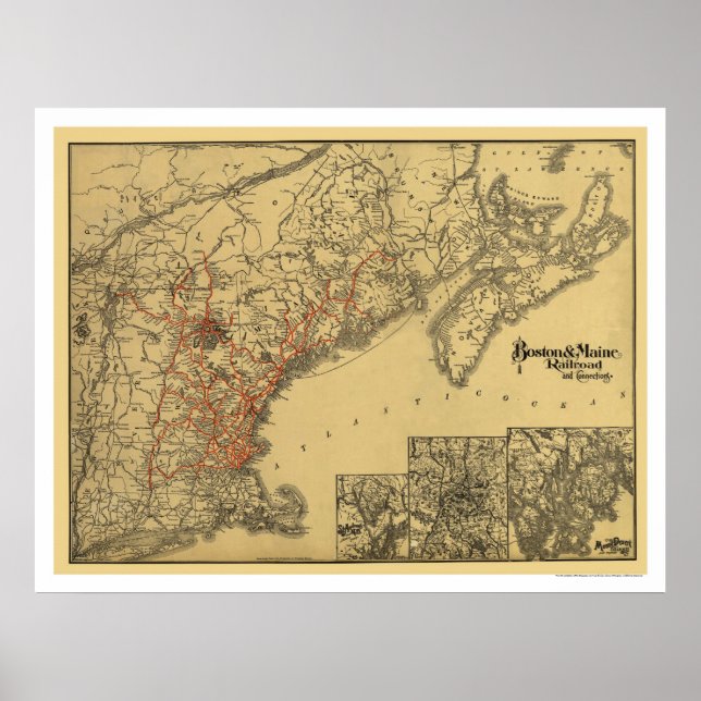 Póster Mapa del ferrocarril de Boston y Maine 1898 (Frente)