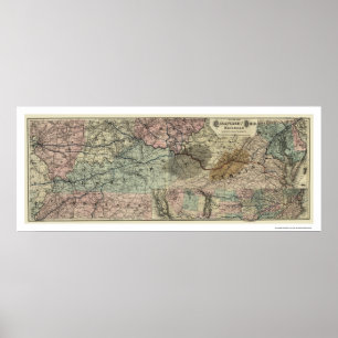 Póster Mapa del ferrocarril de Chesapeake y Ohio 1873