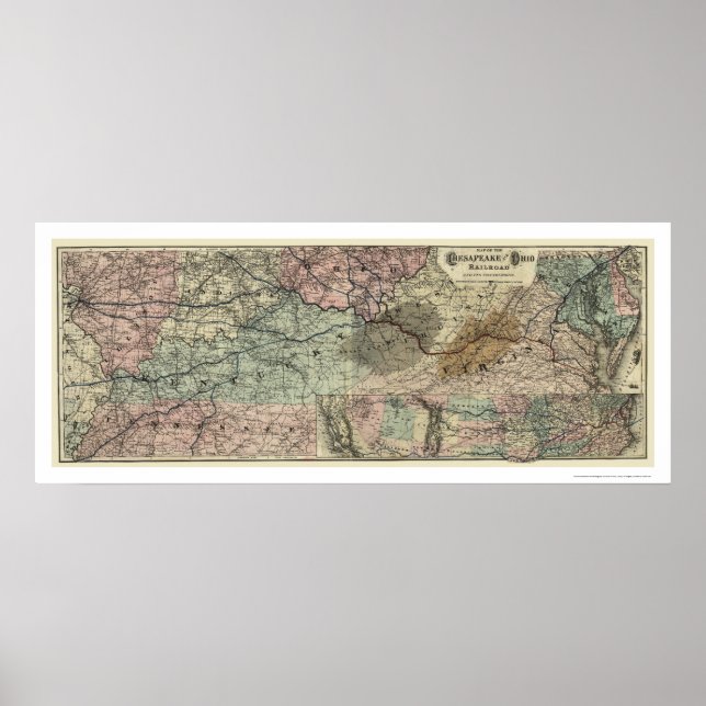 Póster Mapa del ferrocarril de Chesapeake y Ohio 1873 (Frente)