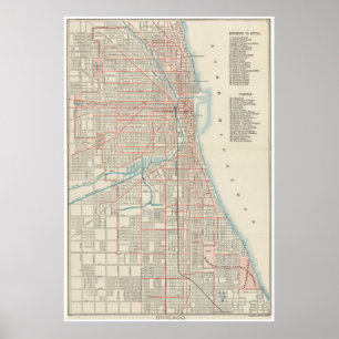 Póster Mapa del ferrocarril de Chicago del vintage (1893)