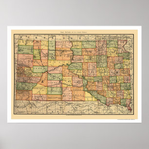 Póster Mapa del ferrocarril de Dakota del Sur 1892