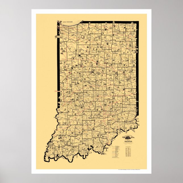 Póster Mapa del ferrocarril de Indiana de 1897 (Frente)