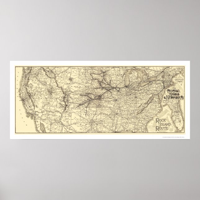 Póster Mapa del Ferrocarril de la Isla de Rock 1888 (Frente)