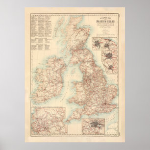 Póster Mapa del ferrocarril de las Islas Británicas (1872
