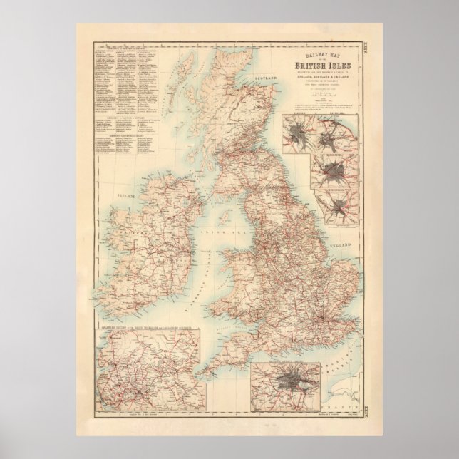 Póster Mapa del ferrocarril de las Islas Británicas (1872 (Frente)