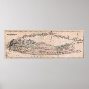Póster Mapa del ferrocarril de Long Island NY (1882)