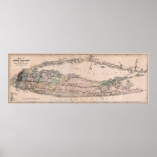 Póster Mapa del ferrocarril de Long Island NY (1882) (Frente)