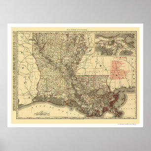 Póster Mapa del ferrocarril de Louisiana 1896
