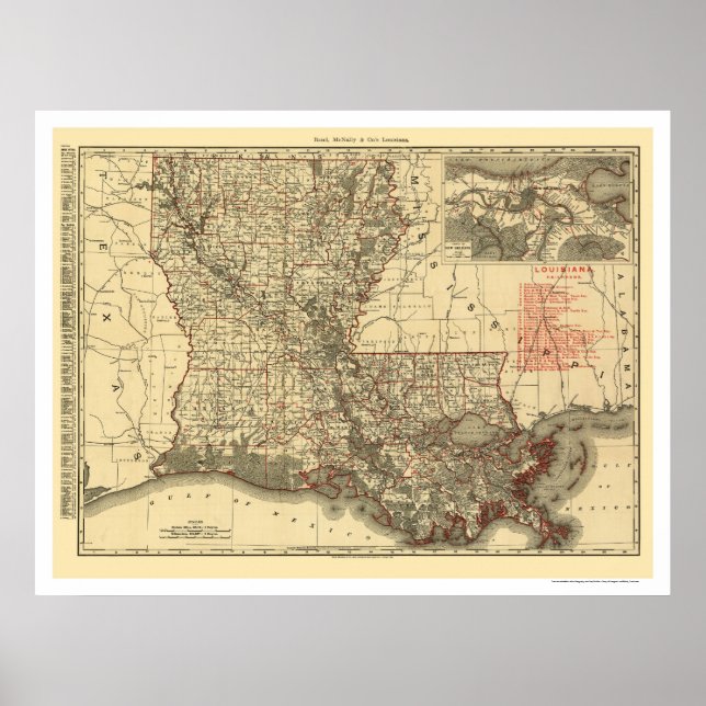 Póster Mapa del ferrocarril de Louisiana 1896 (Frente)