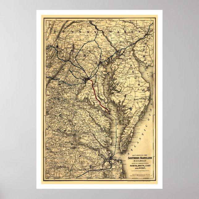 Póster Mapa del ferrocarril de Maryland meridional 1881 (Frente)