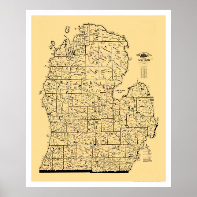 Póster Mapa del ferrocarril de Michigan de 1897 (Frente)
