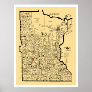 Póster Mapa del ferrocarril de Minnesota de 1897