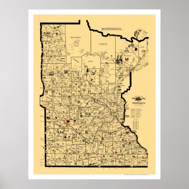 Póster Mapa del ferrocarril de Minnesota de 1897 (Frente)