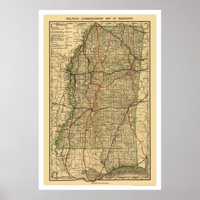 Póster Mapa del ferrocarril de Misisipi 1888 (Frente)