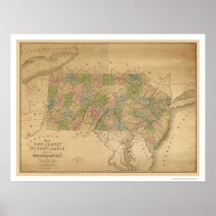 Póster Mapa del ferrocarril de Nueva Jersey y Pennsylvani