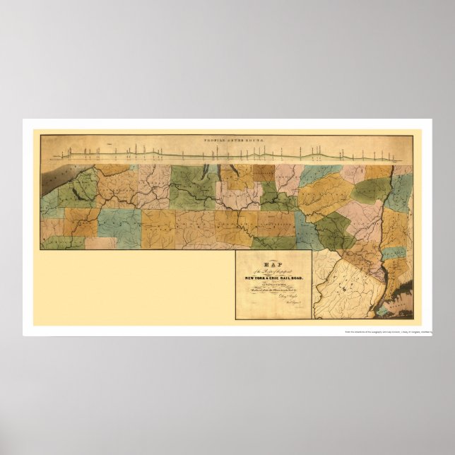 Póster Mapa del ferrocarril de Nueva York y Erie 1834 (Frente)