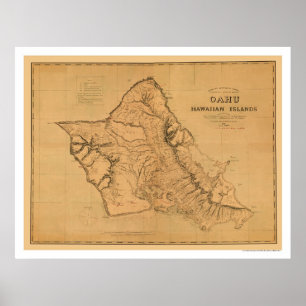 Póster Mapa del ferrocarril de Oahu Hawaii 1881
