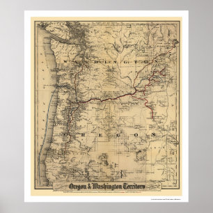 Póster Mapa del ferrocarril de Oregón y Washington 1880