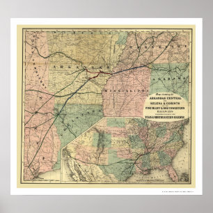 Póster Mapa del ferrocarril de Texas y Noreste 1872