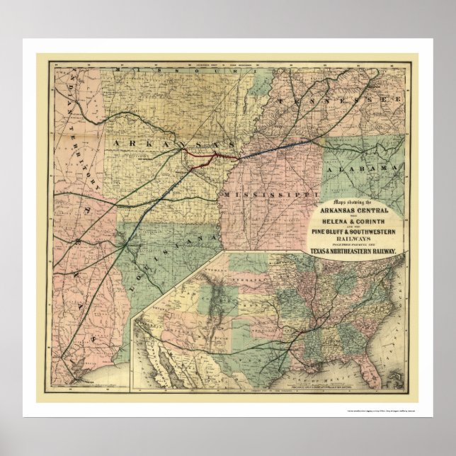 Póster Mapa del ferrocarril de Texas y Noreste 1872 (Frente)
