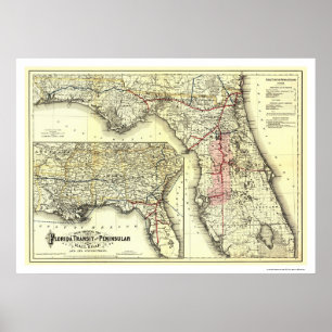 Póster Mapa del ferrocarril de tránsito de Florida de 188