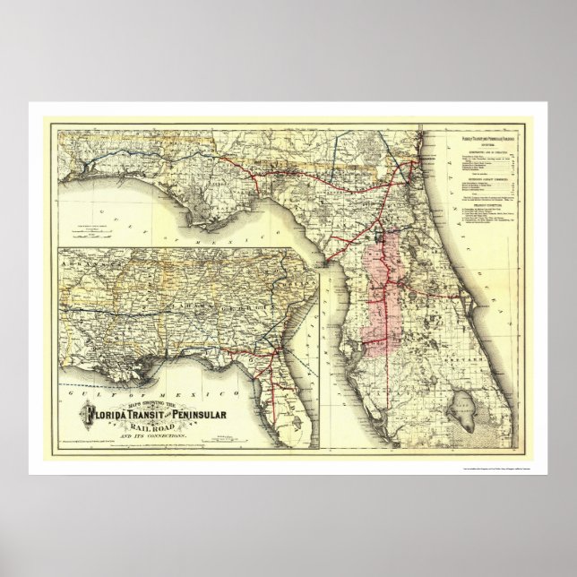 Póster Mapa del ferrocarril de tránsito de Florida de 188 (Frente)