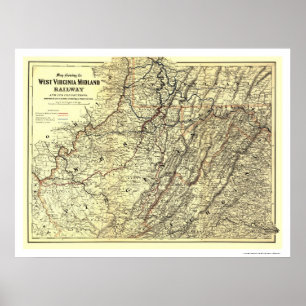 Póster Mapa del ferrocarril de Virginia Occidental de 188