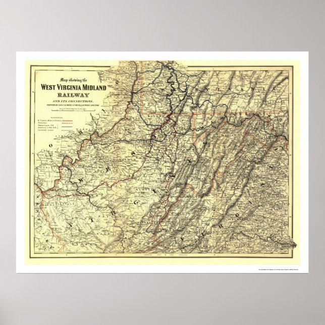 Póster Mapa del ferrocarril de Virginia Occidental de 188 (Frente)