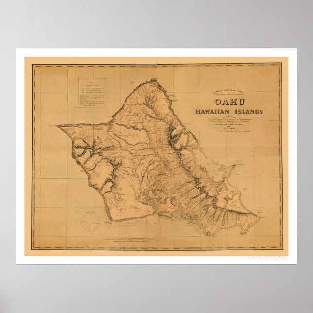 Póster Mapa del ferrocarril Oahu Hawaii 1881 (Frente)