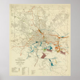 Póster Mapa del ferrocarril Vintage Baltimore MD (1922)