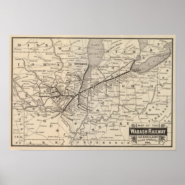Póster Mapa del ferrocarril Wabash (Frente)