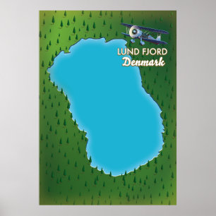Póster Mapa del fiordo de Lund, Dinamarca
