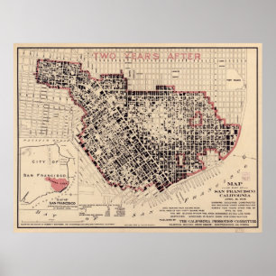 Póster Mapa del fuego 1906 de San Francisco