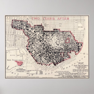 Póster Mapa del fuego de San Francisco - 1908 (cestito
