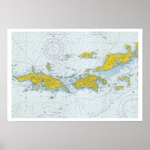 Póster Mapa del gráfico náutico de las Islas Vírgenes de
