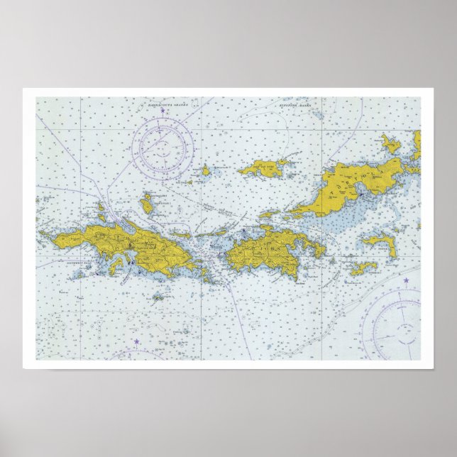 Póster Mapa del gráfico náutico de las Islas Vírgenes de  (Frente)