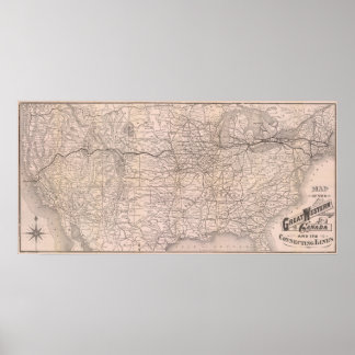Póster Mapa del Gran Ferrocarril Occidental de Canadá