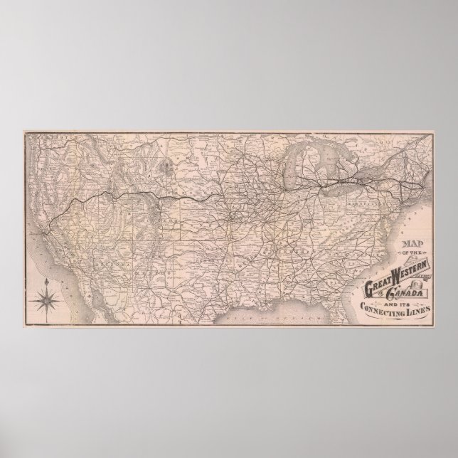 Póster Mapa del Gran Ferrocarril Occidental de Canadá (Frente)