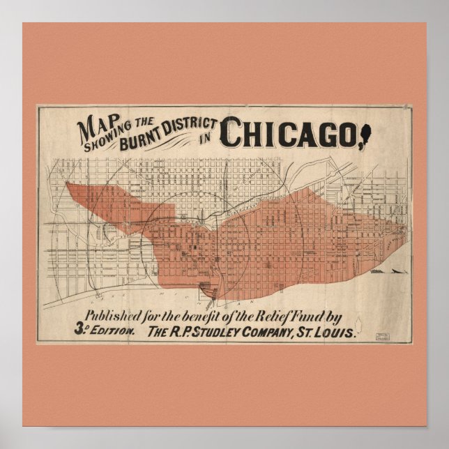 Póster Mapa del gran incendio de Chicago (Frente)